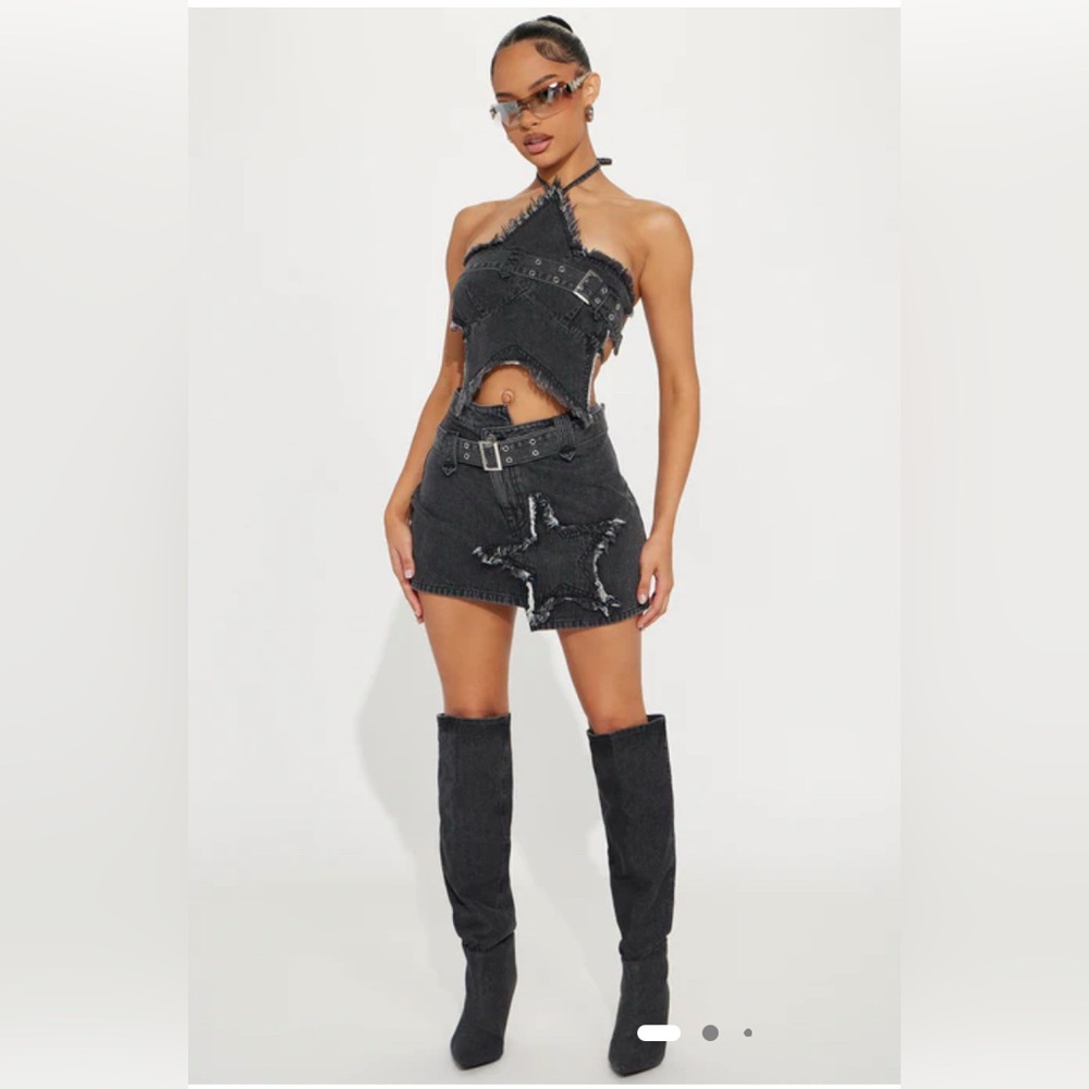 Fashion Nova True Star Denim Skirt Set - Black Wash